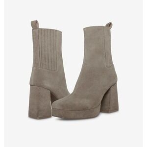 Blondo Rozalie Square Toe Block Heel Leather Suede Ankle Zip Boot 9.5 Waterproof